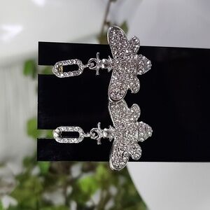 Silver with Crystal Stones Bee Dangle Earrings New